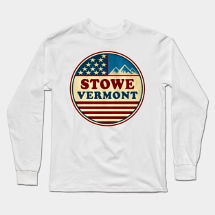 Stowe Vermont Skiing Mountains Stars And Stripes Ski VT Long Sleeve T-Shirt